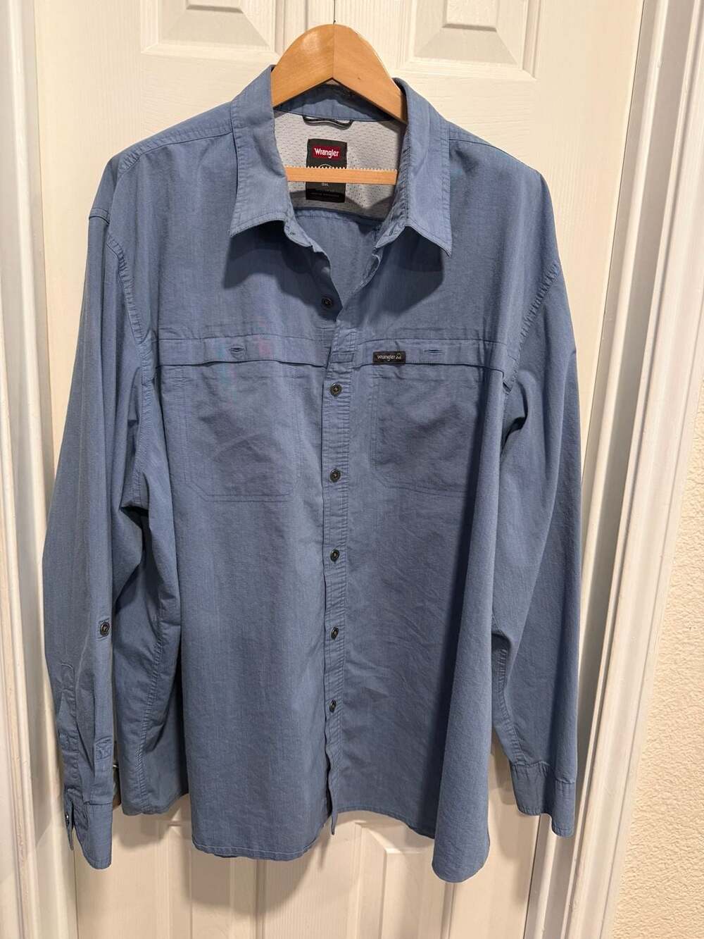 Wrangler Mens 3XL Blue Outdoor Fishing Hiking Long Sleeve Button Up Shirt